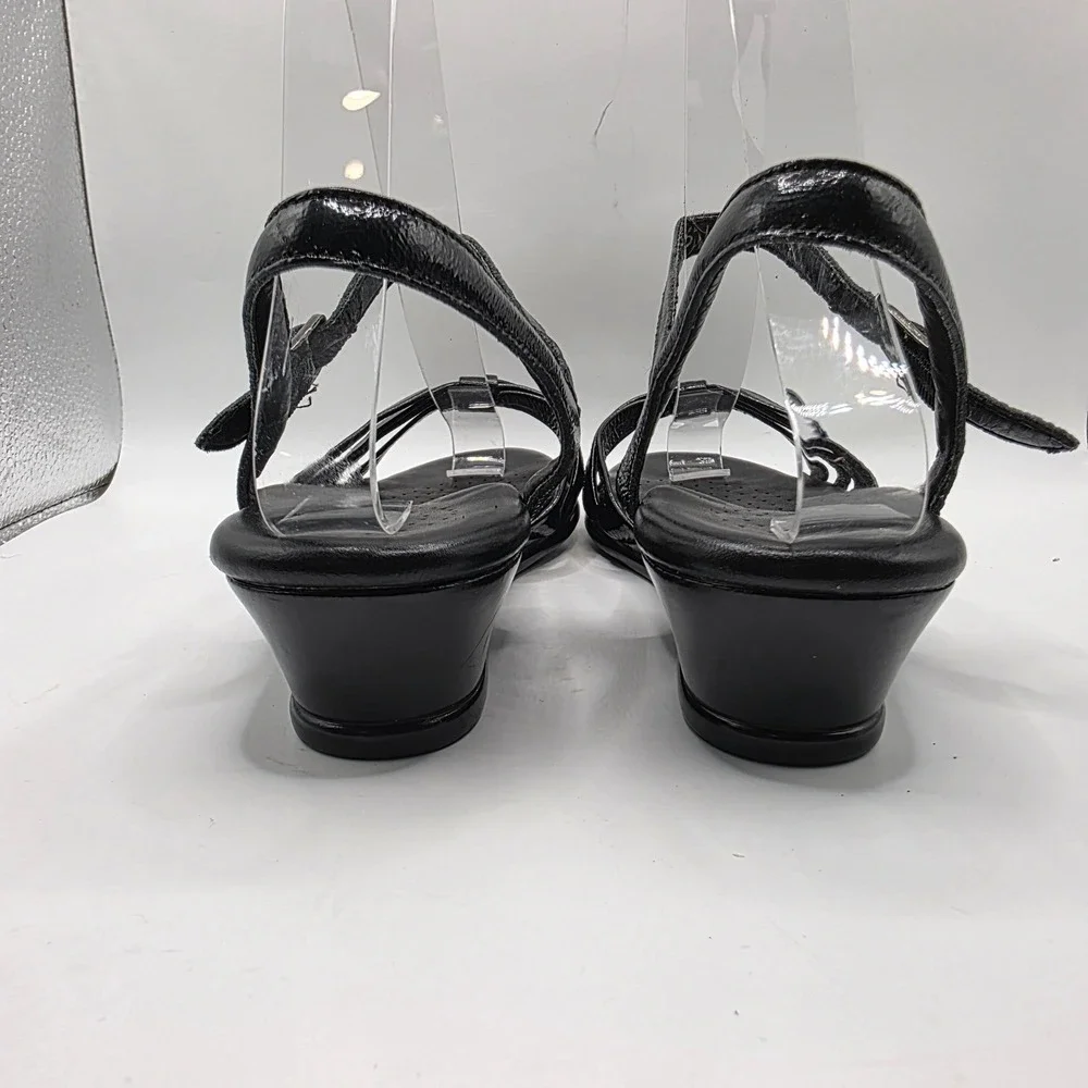 SAS Tripad Comfort Black Patent Leather Wedge Sandals Womens 8 N Made in USA